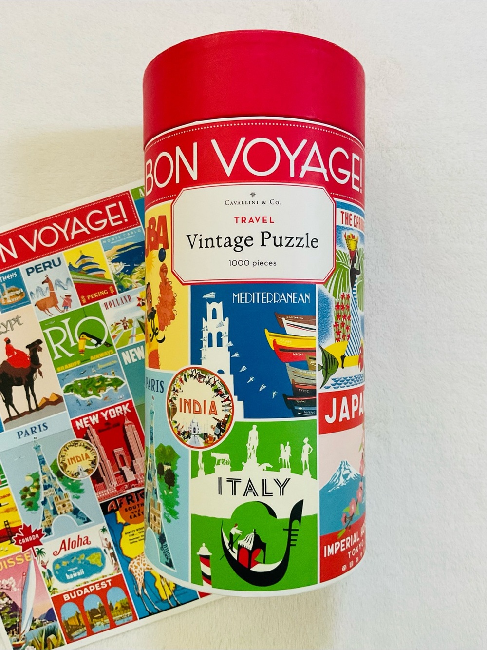 Cavallini & Co Vintage Travel 1000 Piece Puzzle Complete Bon Voyage